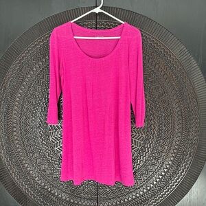 Eileen Fisher Linen Long Tunic Top S Magenta Scoop Neck Lagenlook Resort Beach